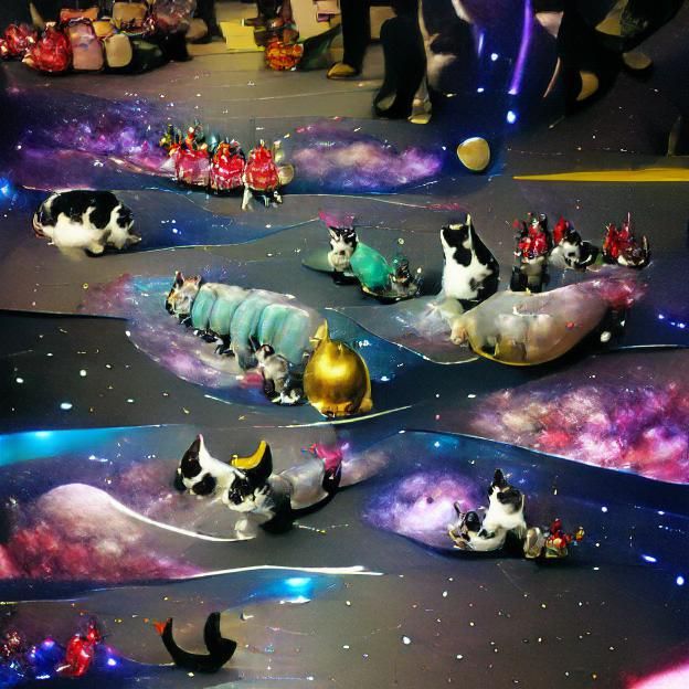 A cat parade in outer space