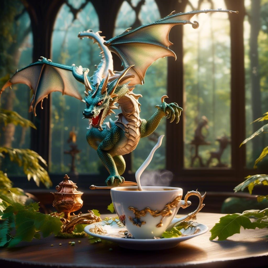 Dragon Coffee and Fairy, in Graffiti Street Art Style