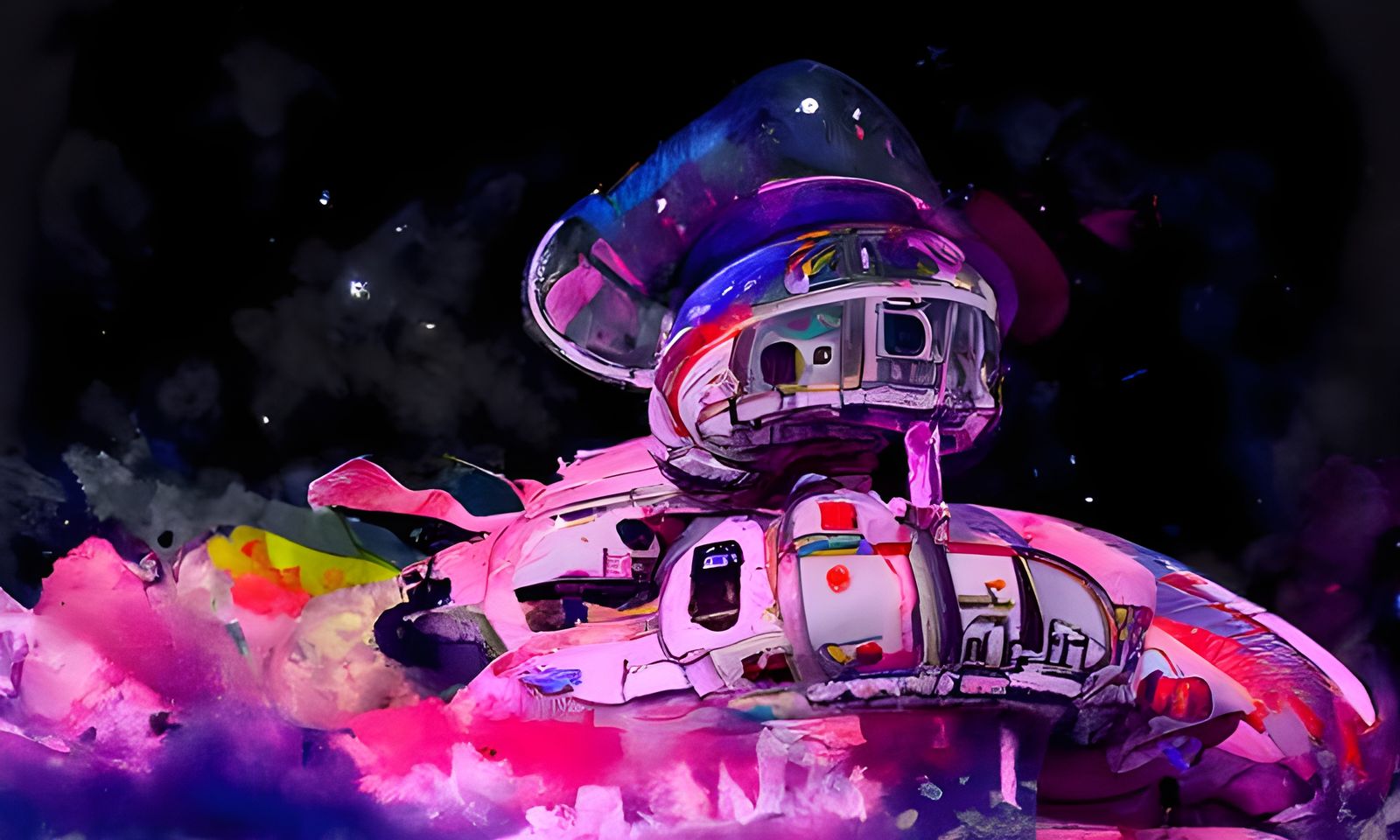 a kawaii futuristic space station cosmic watercolor painting...