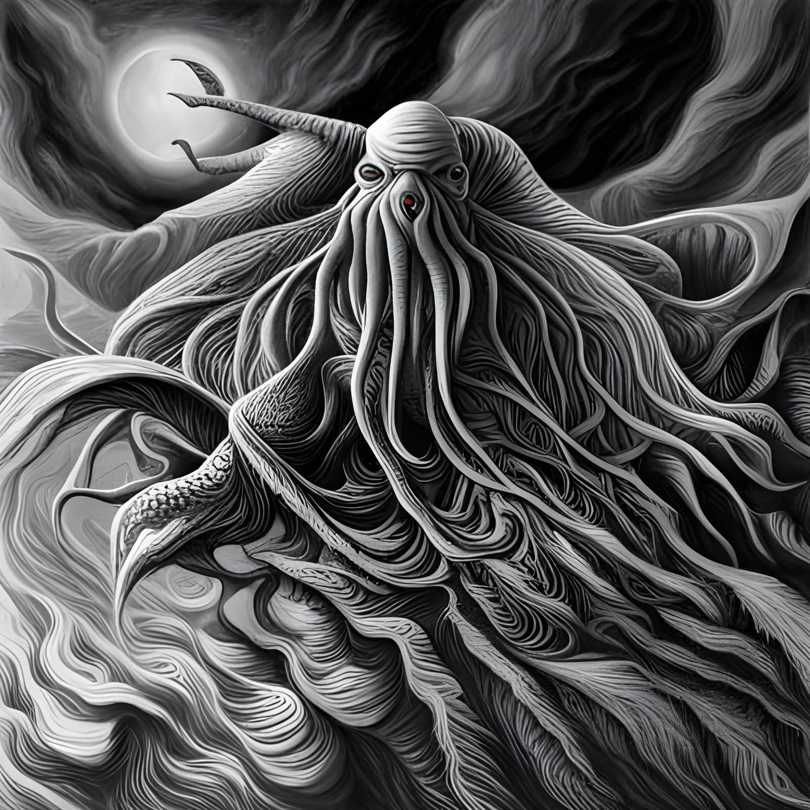 Cthulhu rising hyperdetailed charcoal drawing