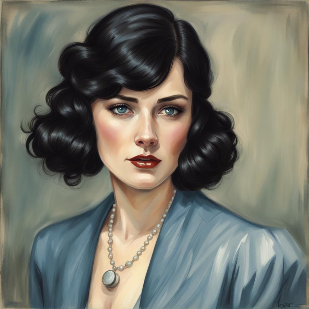 Dark hair, blue eyes, woman in twenties, wearing goht style ...
