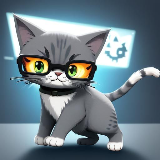 cat, videogame cat, happy cat, cat with square glasses, infl...