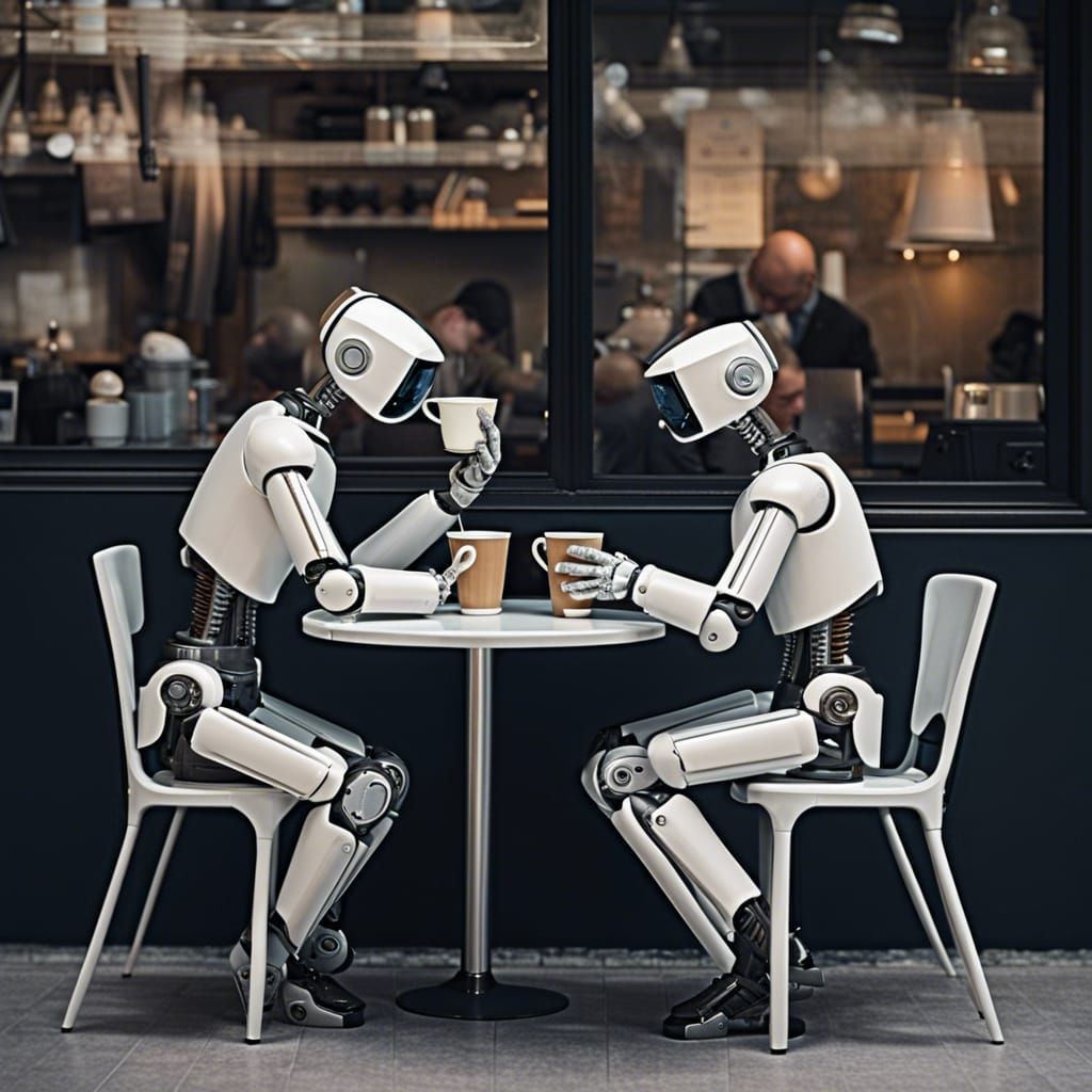 Two robots having a coffe break