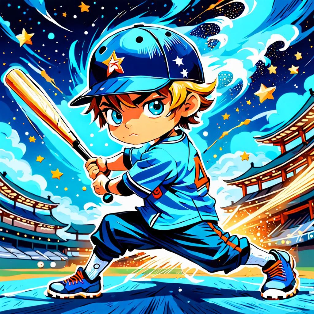 Chibi baseball player swinging a bat   by @Sparkfire