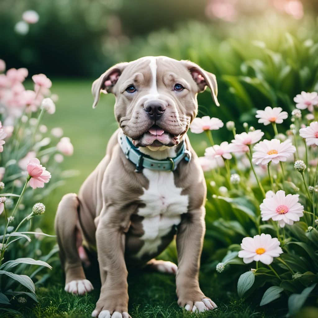 pitbull in a garden  by @DogObsessed