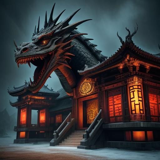 Cyberpunk Dragon Palace with Intricate Details