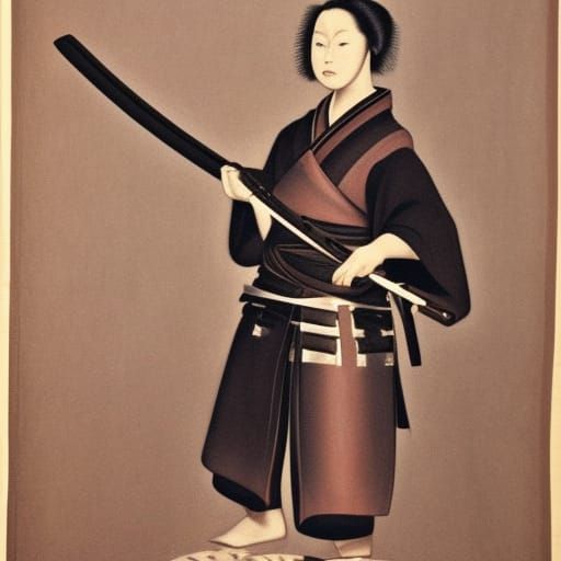 Woman with samurai sword in the style of Ferdinand Georg Wal...