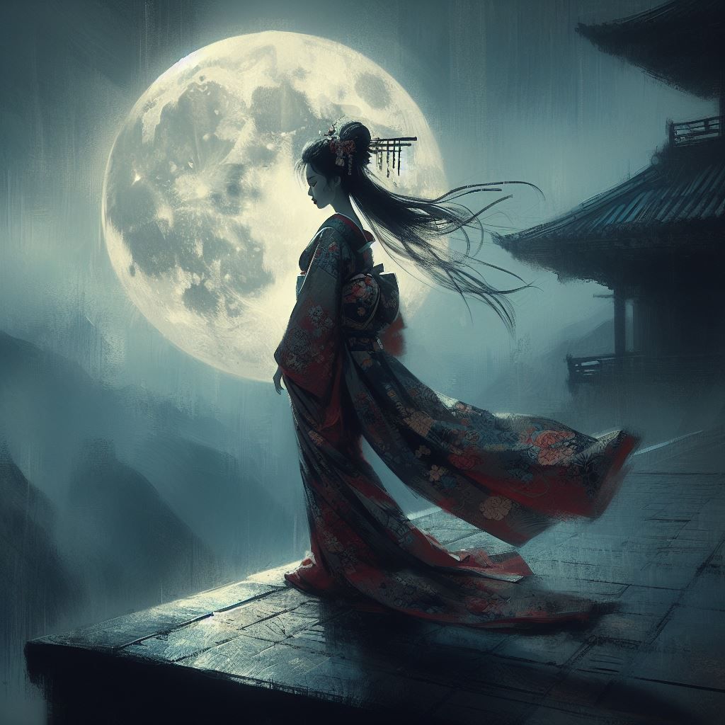 Geisha under moonlight