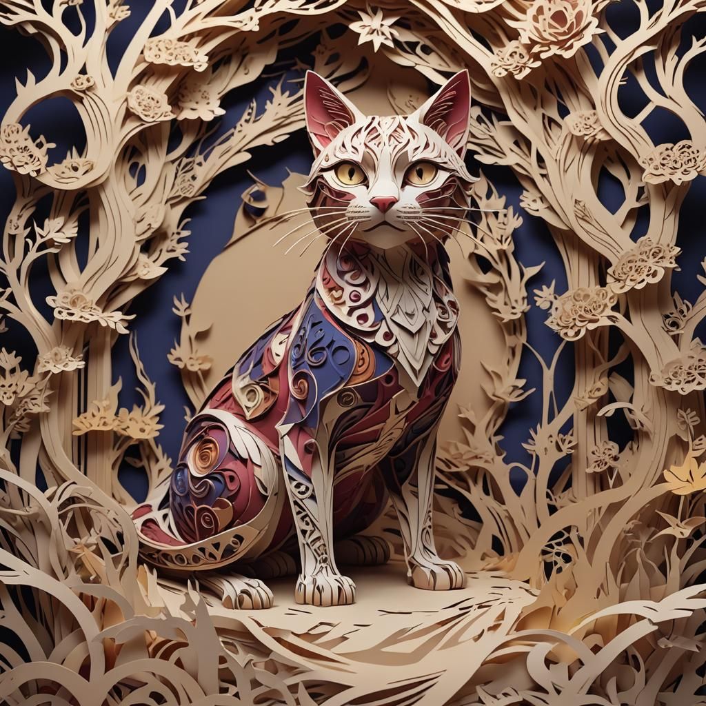 Mjaho, the paper-made kirigami cat