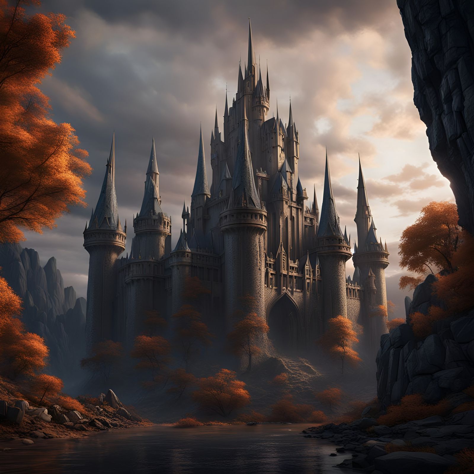 Castle of Lord Sauron detailed matte painting, deep color, f...