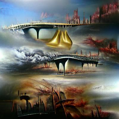 Extremely high futuristic highway bridge in an apocalyptic c...
