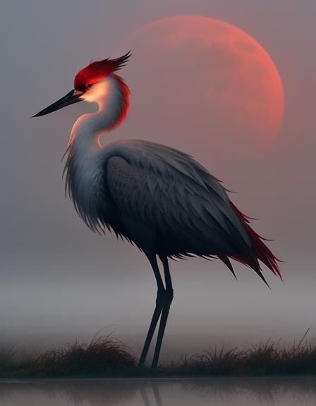 Red Crane in Red Moon night  by @Me May Phim