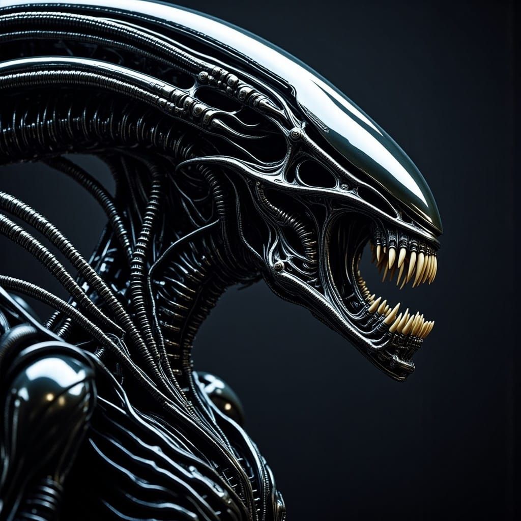 The Xenomorph from Alien movies ready to attack, Side view<lora:Flux Alien biopunk:1.0> 