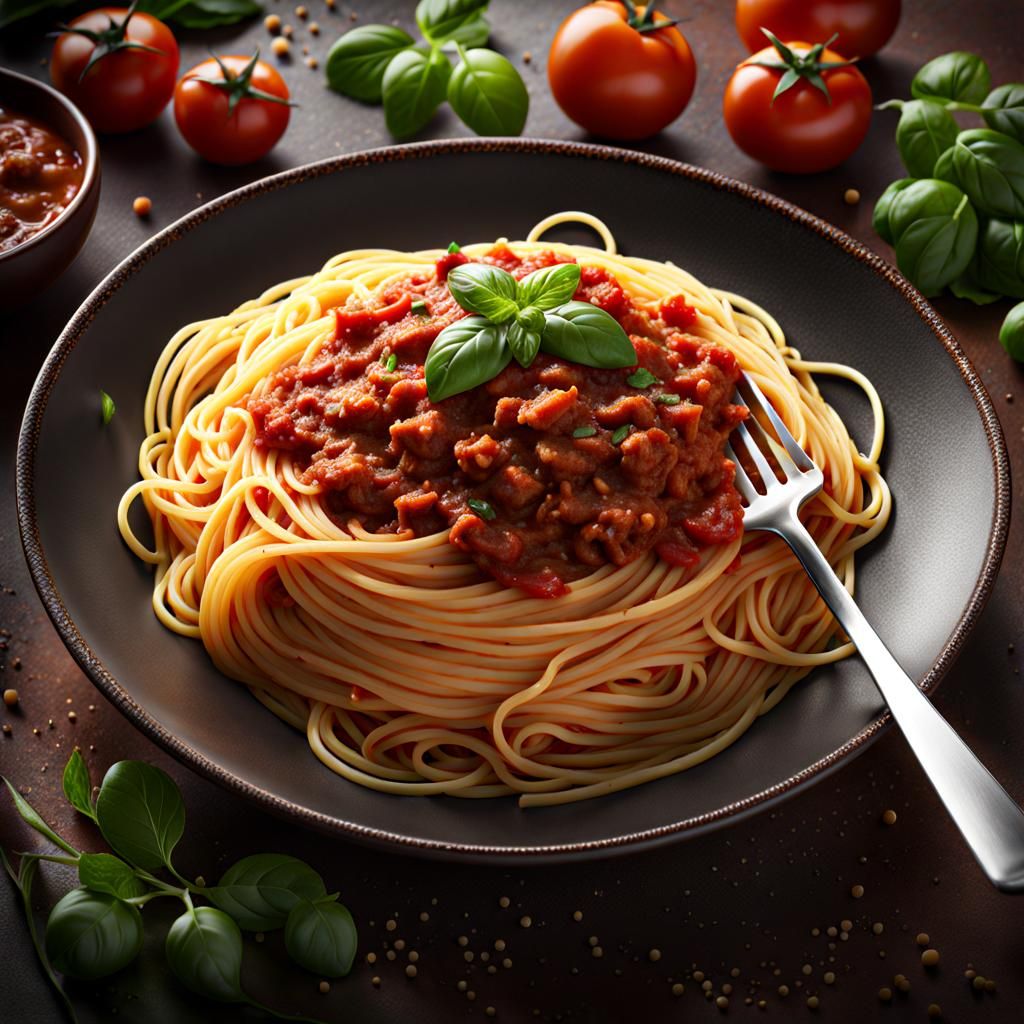 Spaghetti Bolognese 8k resolution concept art Splash art detailed matte painting intricately detailed ...  by @Chrysantheme