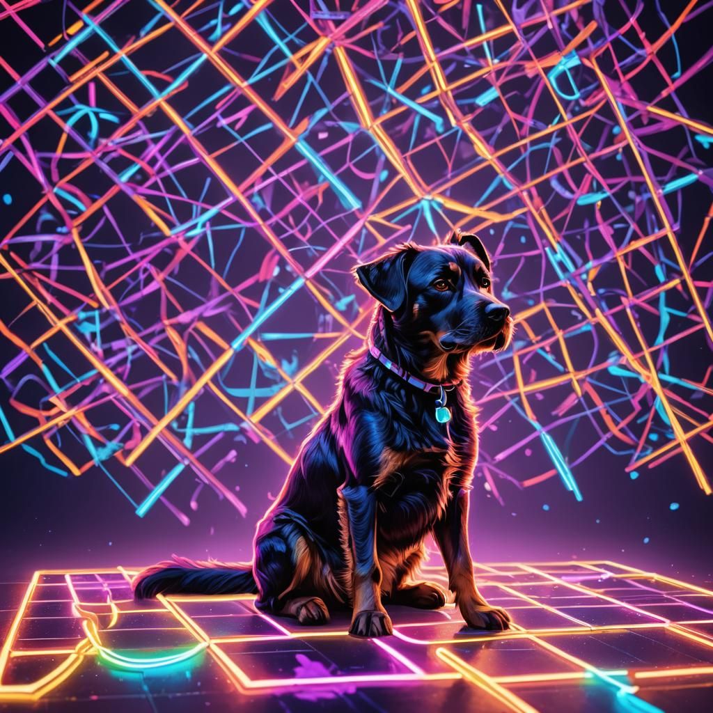 3d led 3x3 tictactoe board floating in a glowstick backgroun...