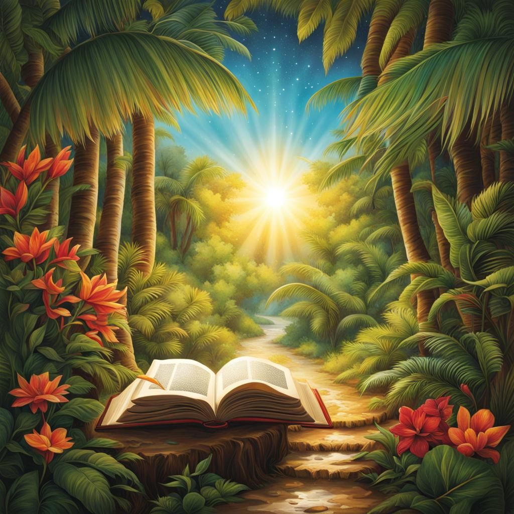 three books come from paradise with shining & bright light