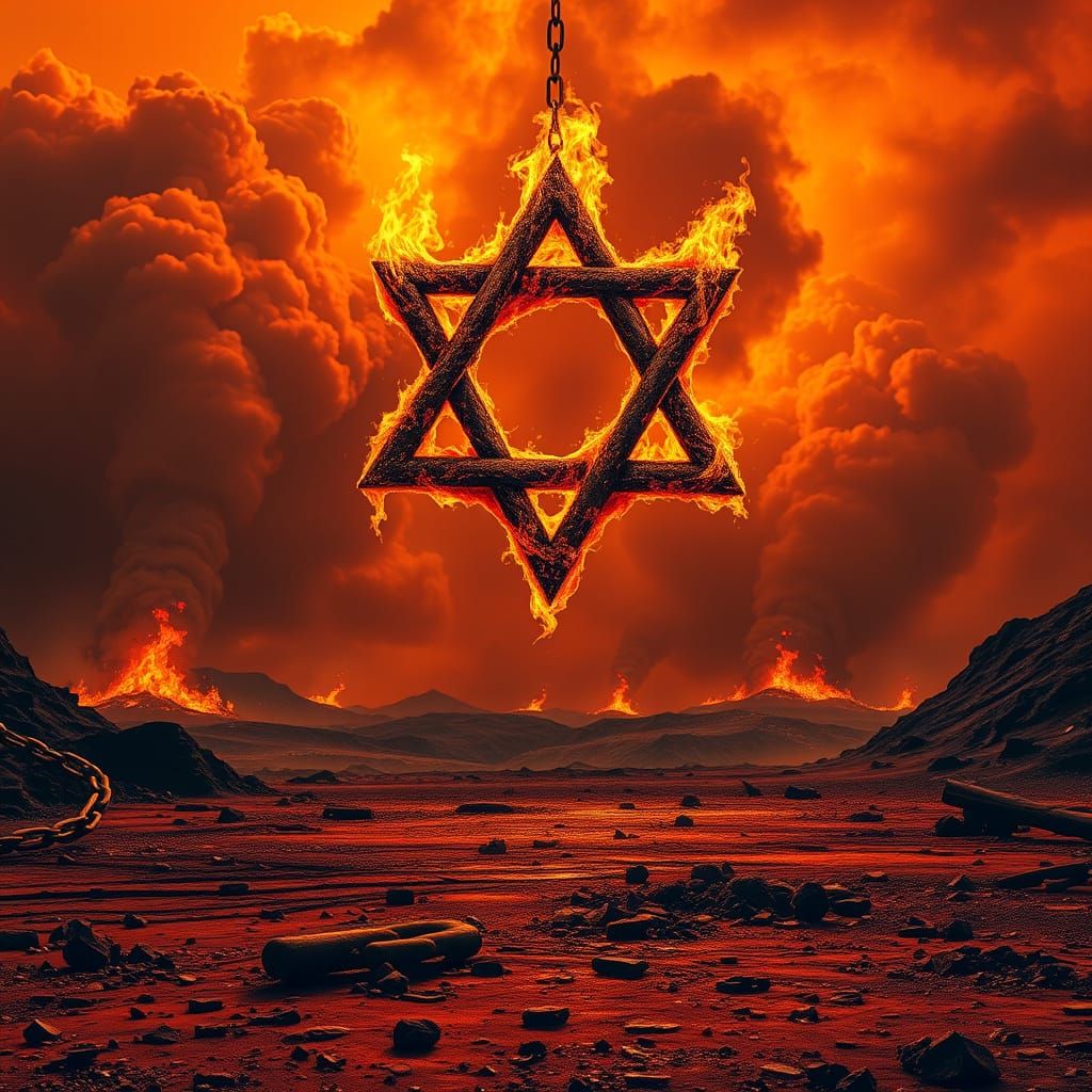 Majestic Star of David Ignited in Blazing Orange Sky