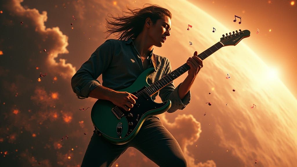 Guitarist Soars Through Space on Futuristic Spacecraft