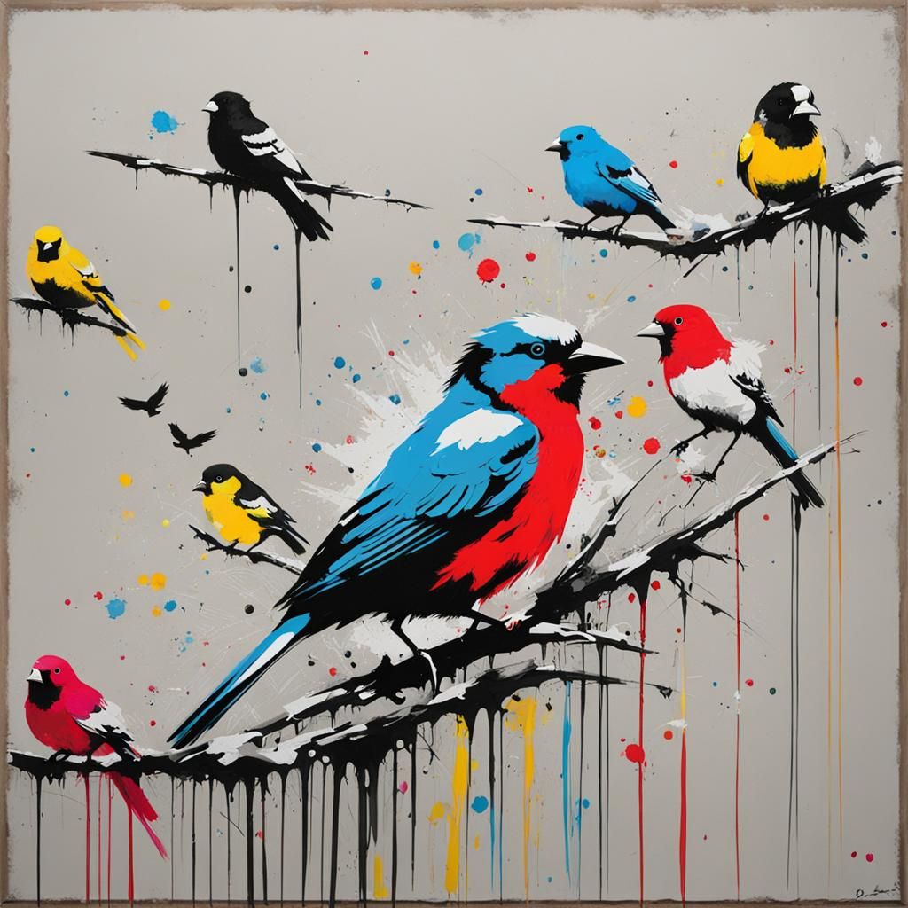 Birds by Banksy, brushstrokes, brilliance, Burton, beautiful - AI ...