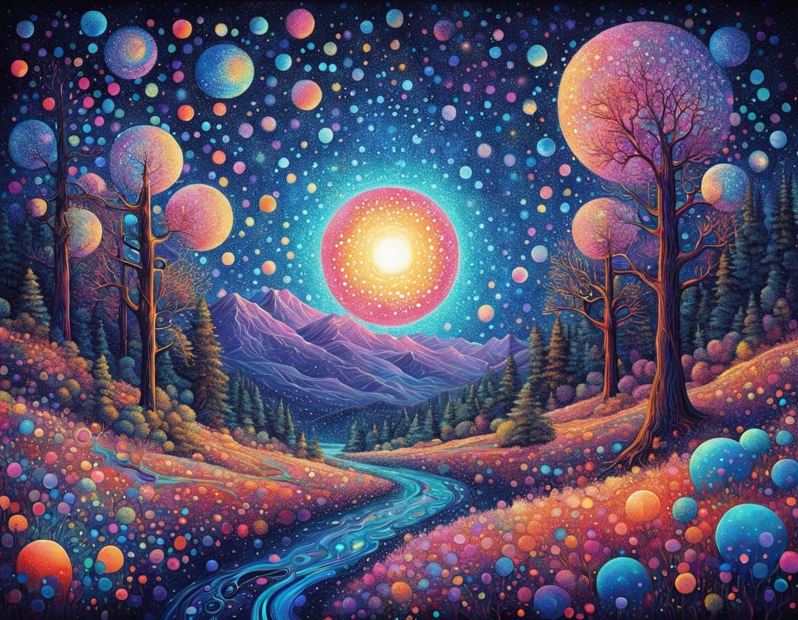 forest under the moon landscape made of polka dots  by @Keyser_Soeze