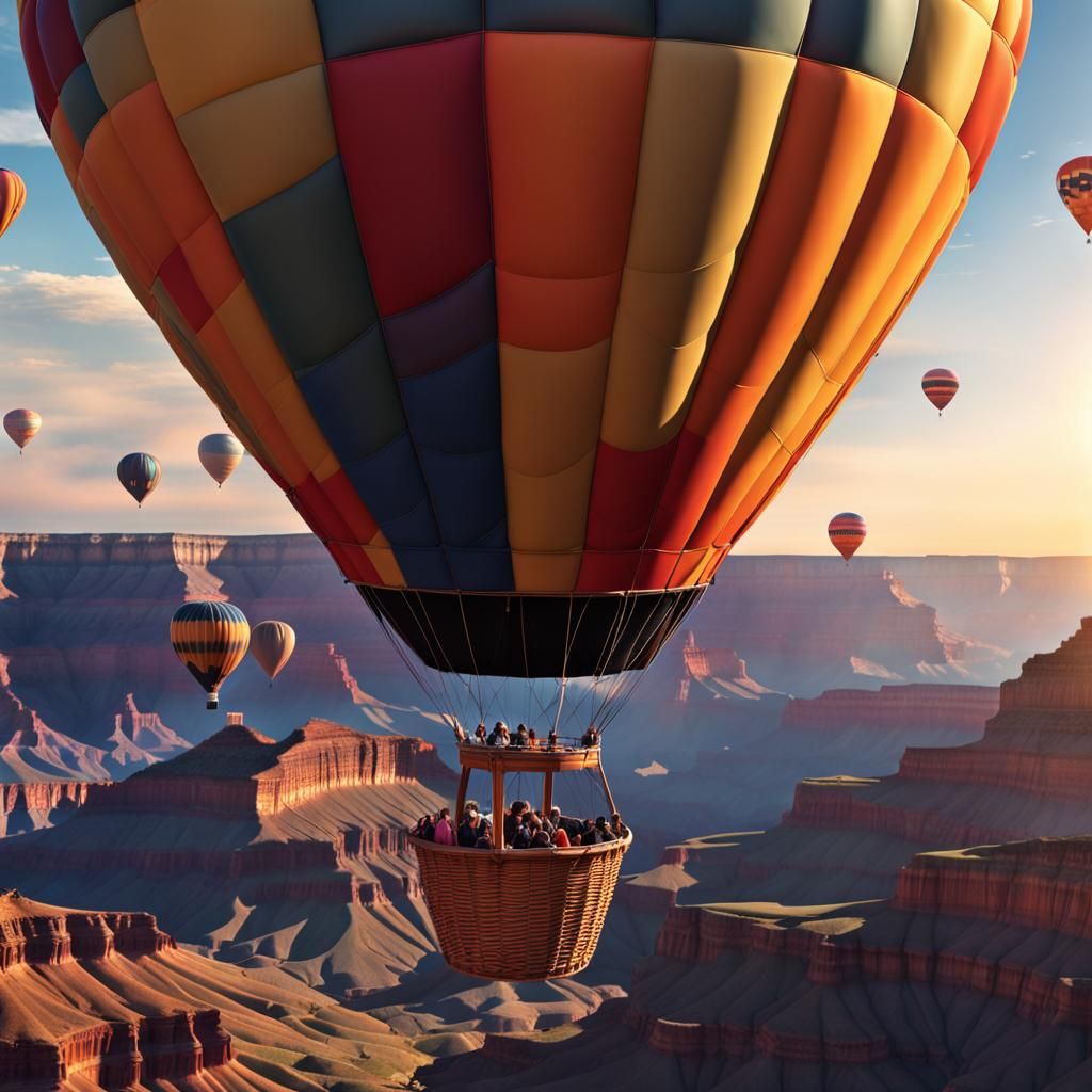 hot air balloons floating over the grand canyon AI Generated Artwork