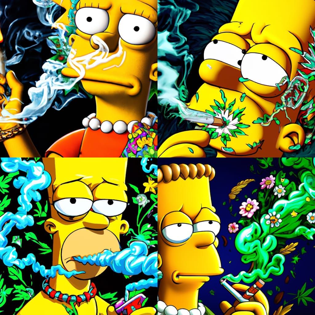 high resolution 4k ultra detailed bart simpson smoking cannabis marijuana