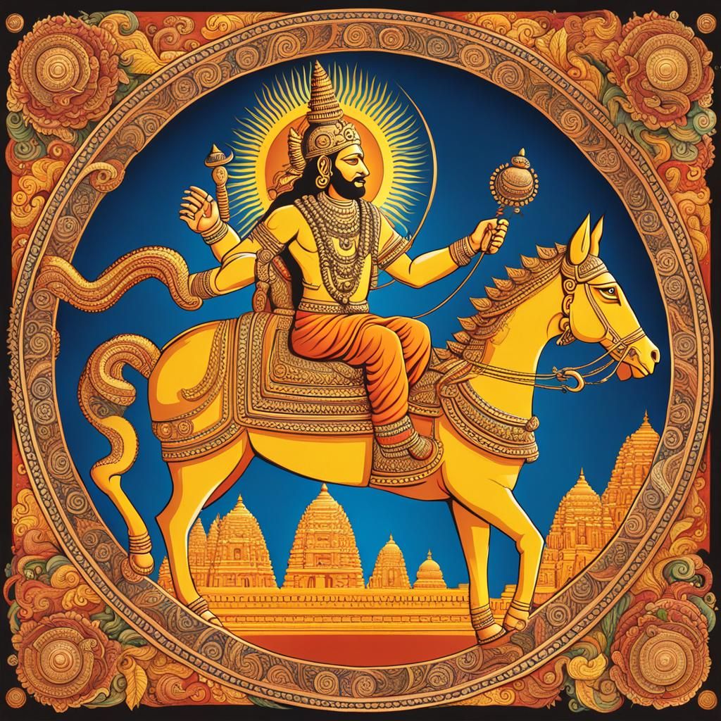 Hindu Sun God With His Horse Chariot Rising Over The Earth - Ai 