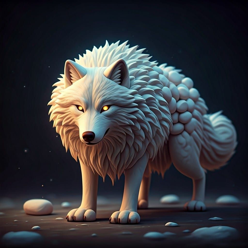 Majestic Marshmallow Wolf in Fluffy White Splendor