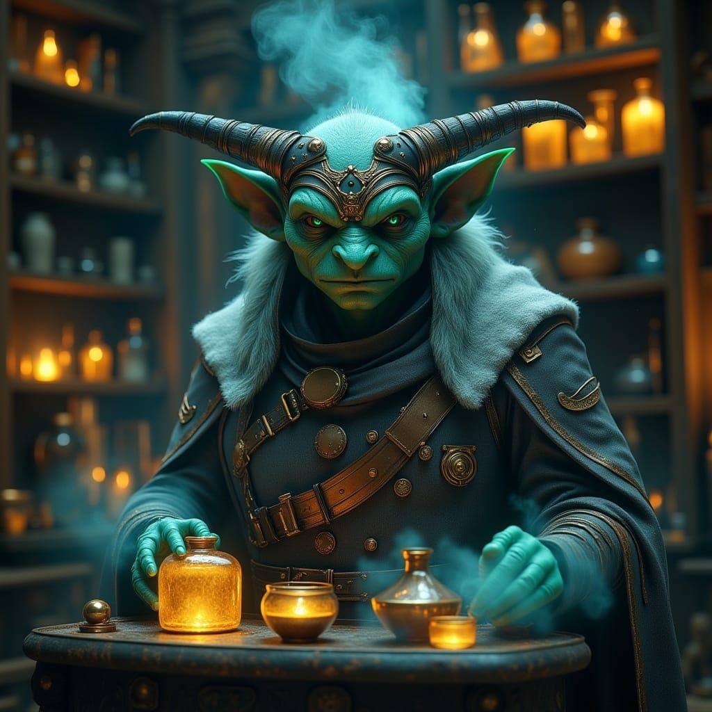 <lora:MJ6 RPG Flux:1.0> Goblin Alchemist, dynamic, digital art, best of behance, anton fadeev, fined detail, sci-fi fantasy character hybrid...