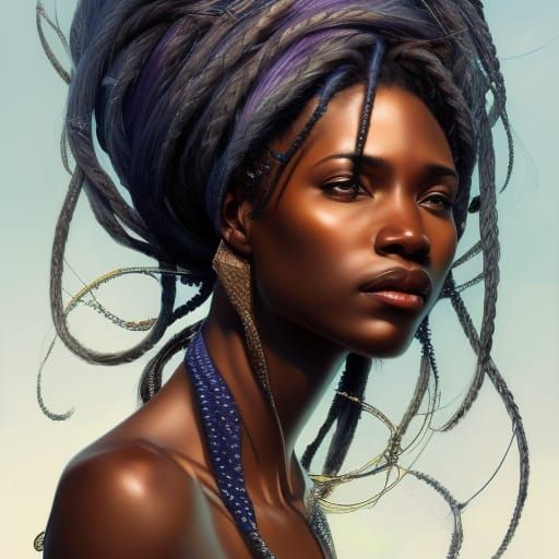 majestic african woman with long hair