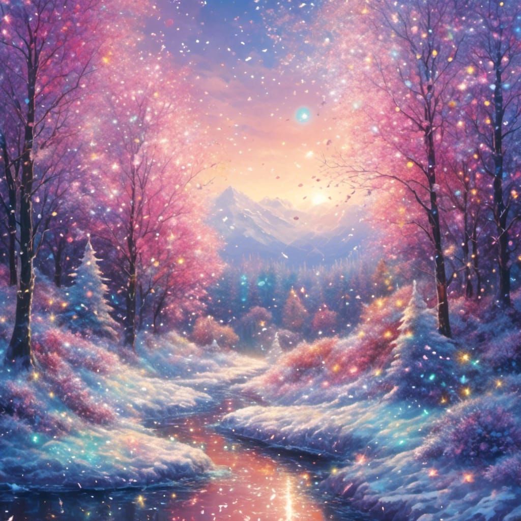 Glittery winter landscape<lora:Glitter:1.0>, colorful, realistic, cinematic, cute, elaborate, complex, hyperdetailed, glistening, perfect c...