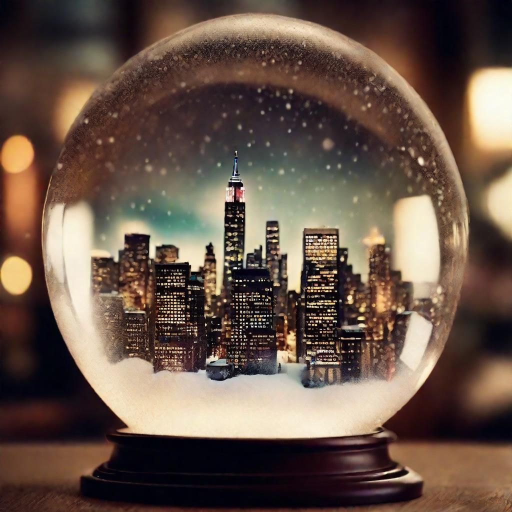 Vintage snow globe revealing New York skyline in the 1950s, ...