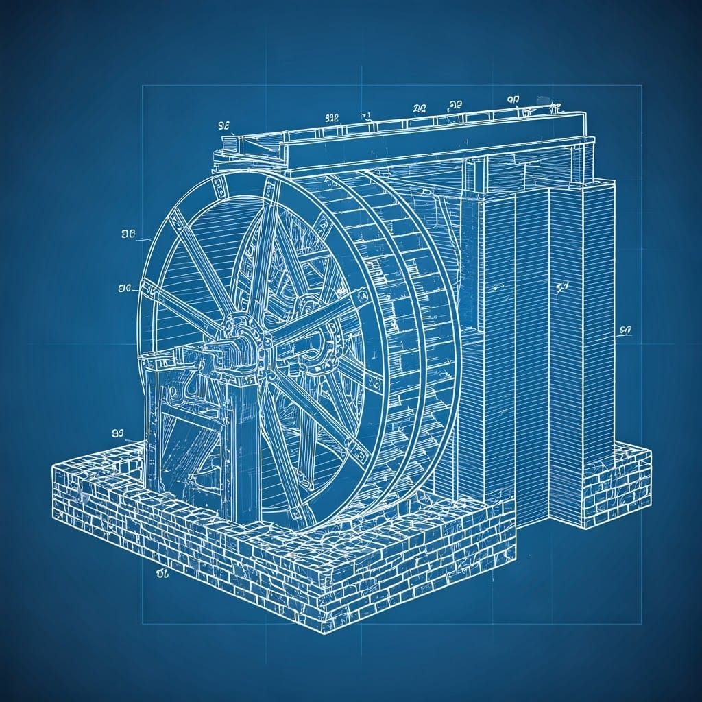 Engineering Blueprint: Traditional Overshot Waterwheel and Gear Assembly  by @dinsat