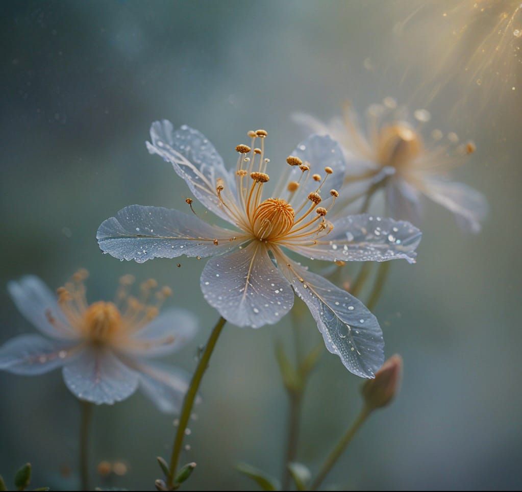 Delicate Detailed Ethereal Gilded Whimsical Fantasy Flower Blossoms emerging from wispy mist :: the haze ...  by @g r r c