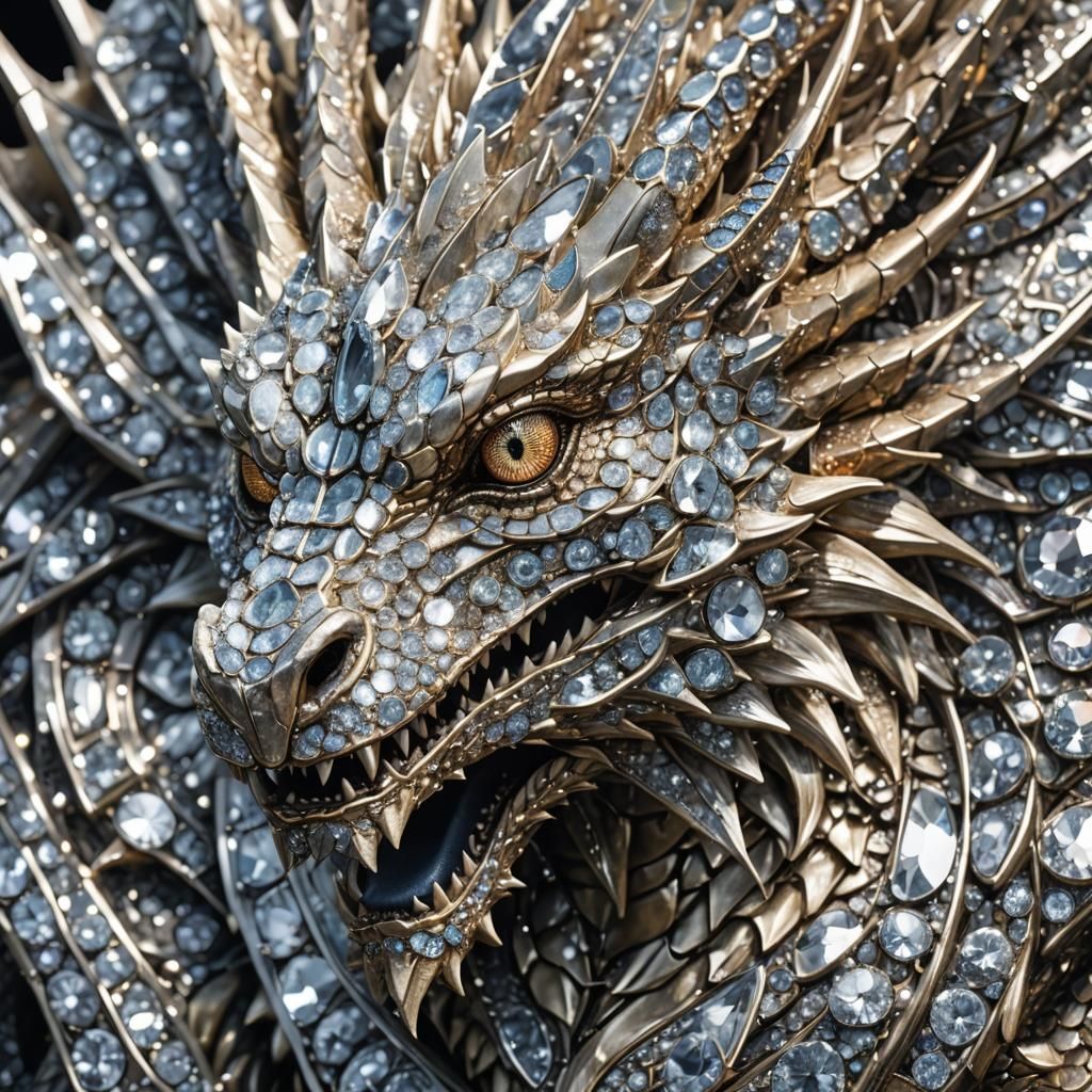 Notheme - Close up portrait of a diamond encrusted dragon  by @Paintingtriforce