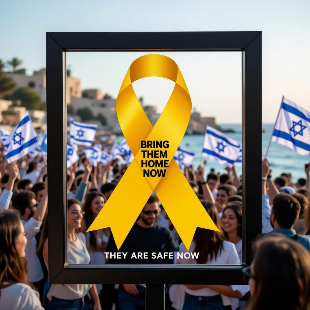 Israeli Celebration: 'Bring Them Home Now' Ribbon Symbol