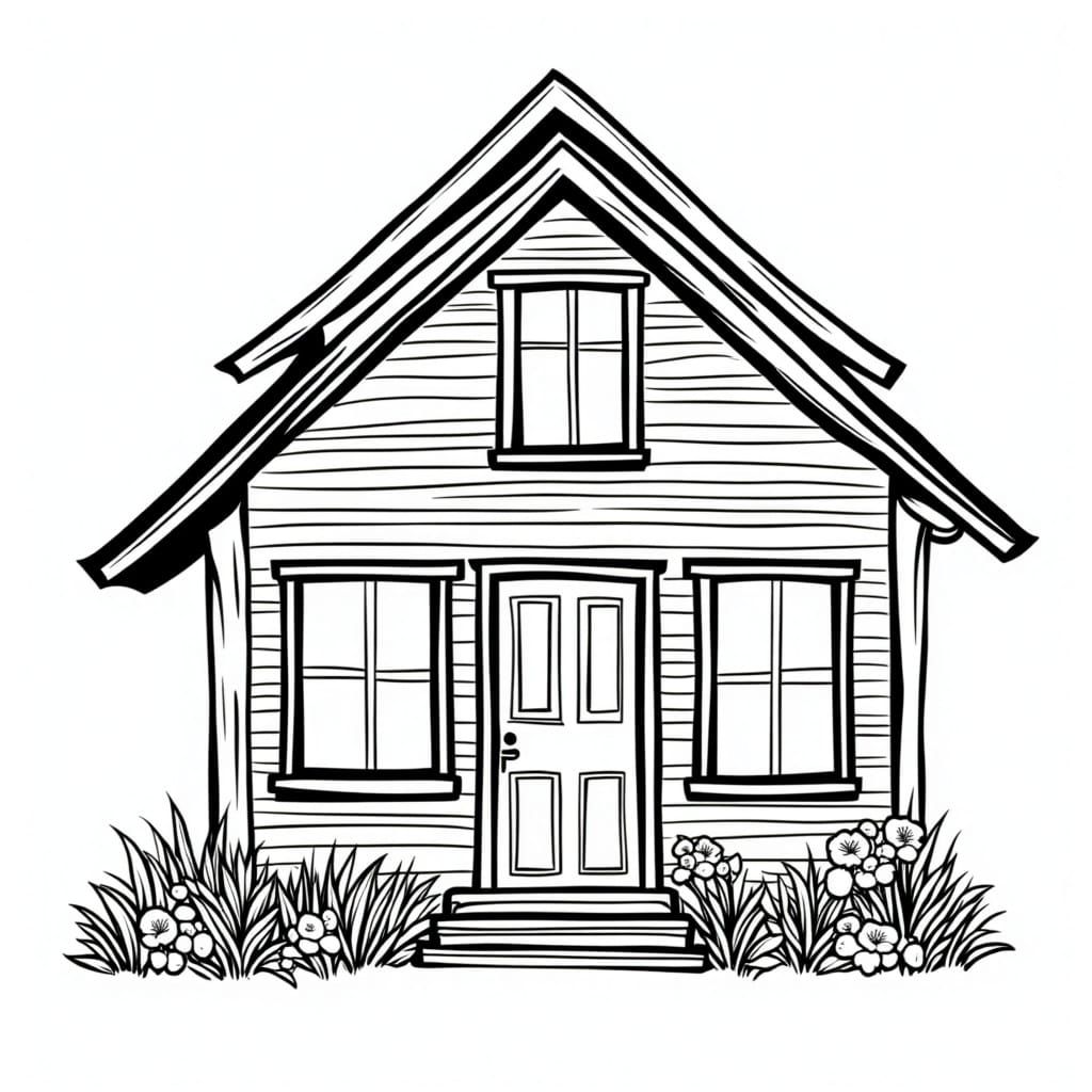 House, Black outlines, white background, sharp focus <lora:Coloring-Book-flux:1.0> 