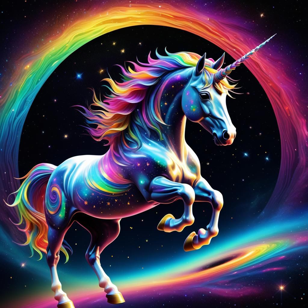 Unicorn jumping through a black hole in the cosmos