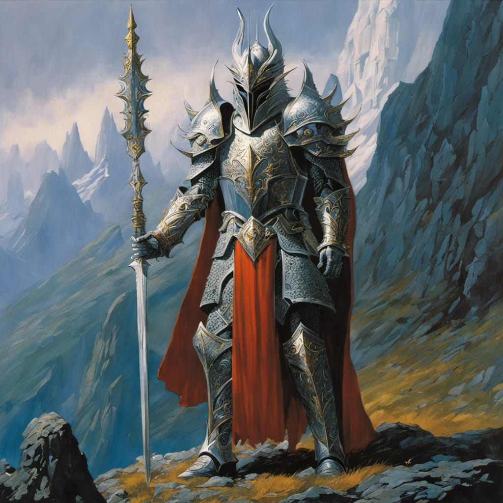 Sauron in white ornate armour, elvish armour, by Richard Michael Gorman ...