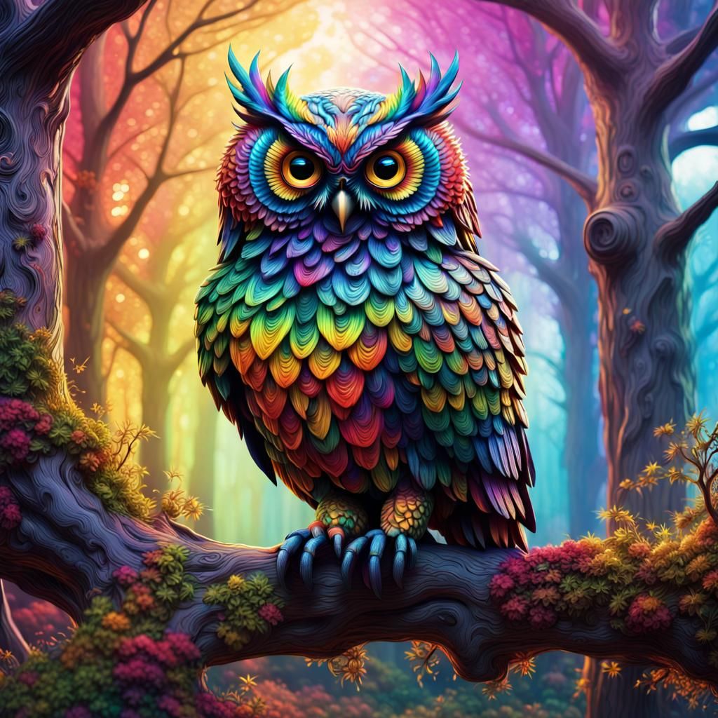 Maximalism rainbow owl - AI Generated Artwork - NightCafe Creator