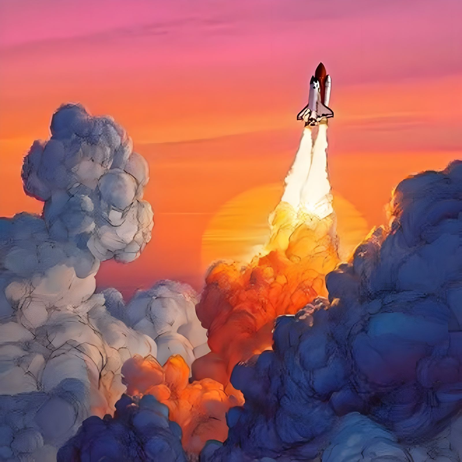 Dramatic Space Shuttle Launch in Painterly Style