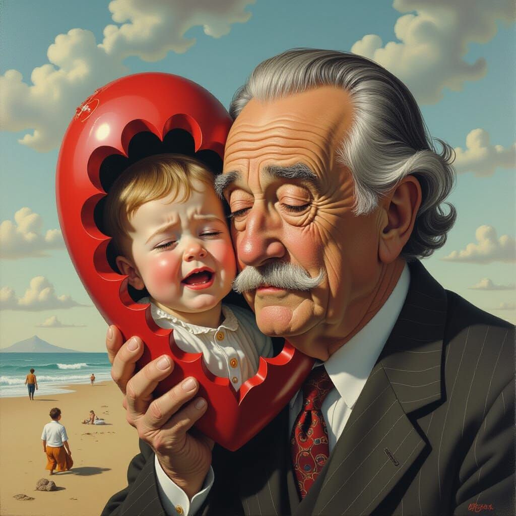 Child Within Man's Heart in Surrealist Style