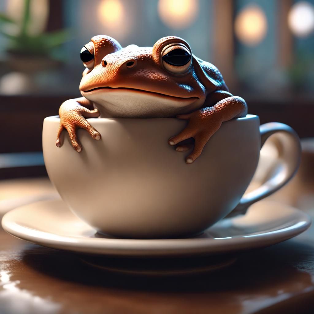 Toad relaxing inside cappuccino