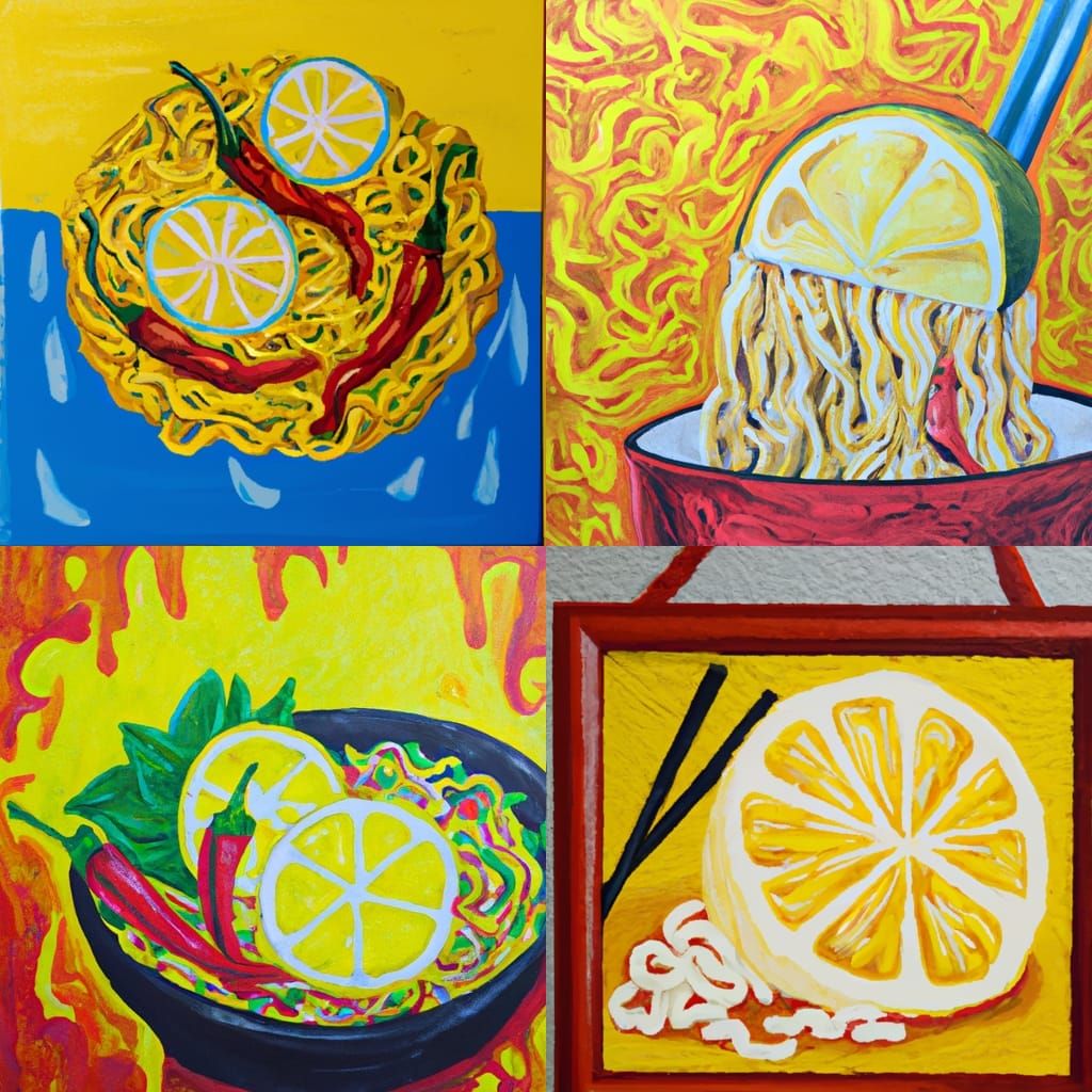 lemon and chili ramen noodles. acrylic on canvas
