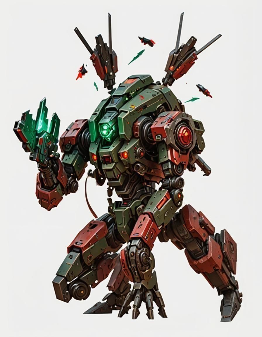 Green and Red Mech with more details