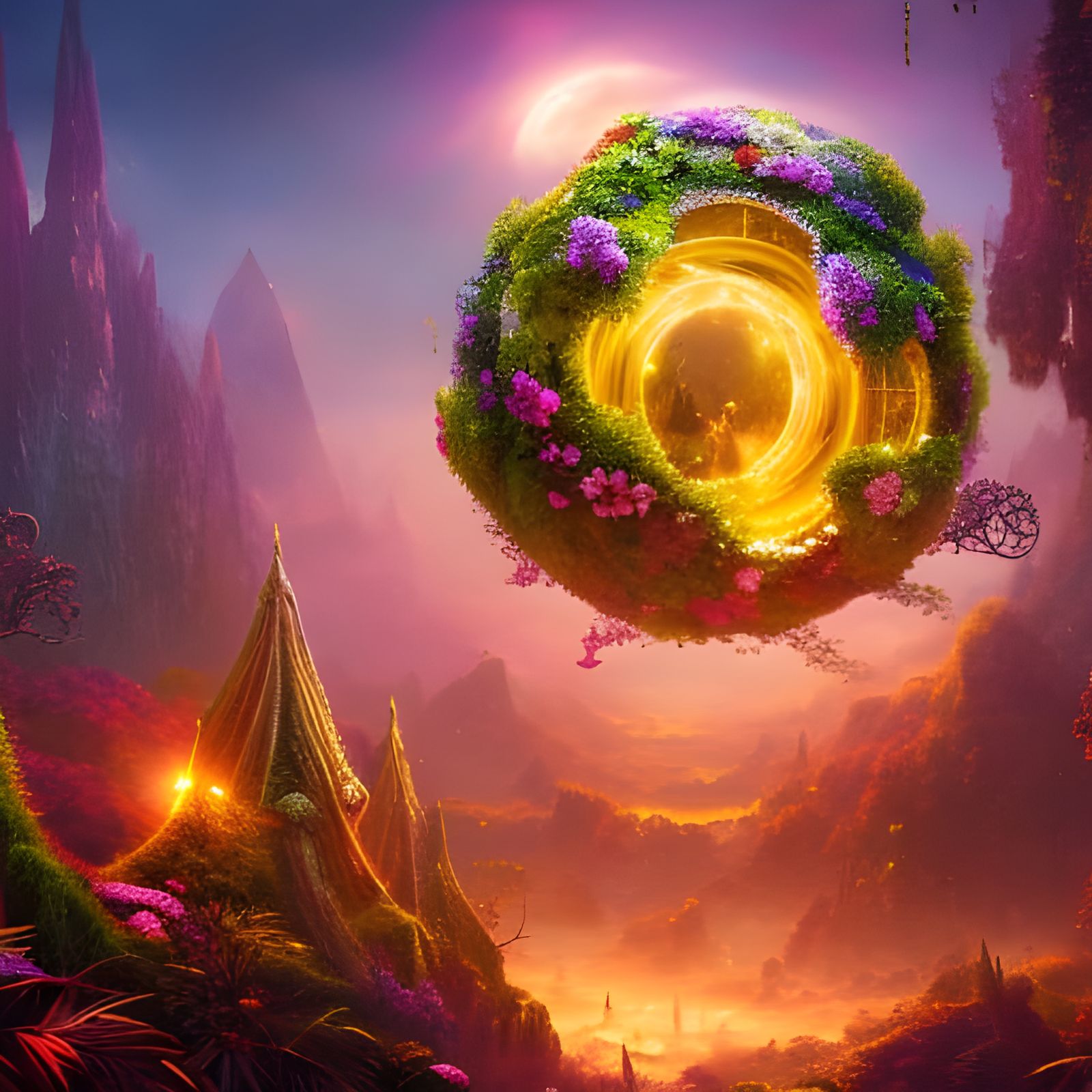 Cosmic Elven Structure with Flowers