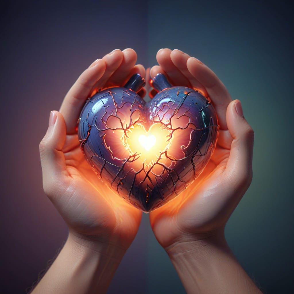Hands Holding Heart in Digital Art