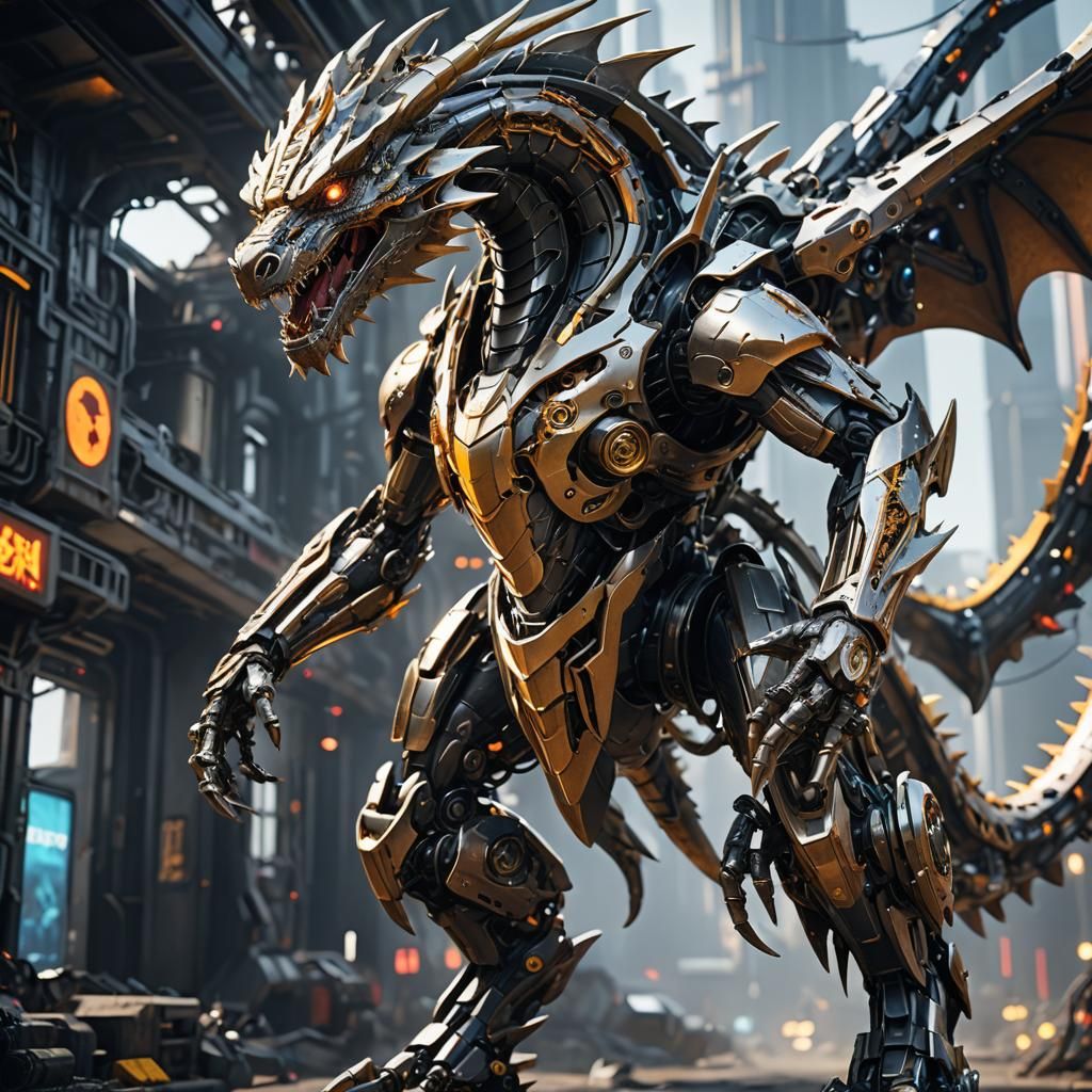 Dragon, with cybernetic enhancements