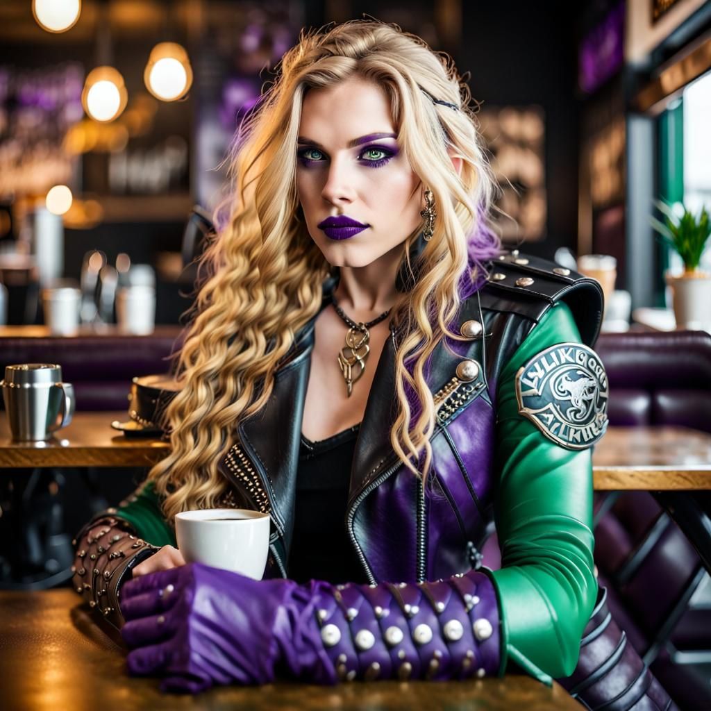 Female Valkyrie with Viking features, wavy long golden hair ...