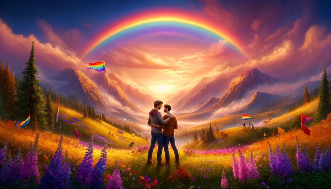 Epic background and a gay couple in love
